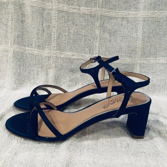 Jewel Badgley Mischka Glitter Ankle Strap Sandals Heels Navy Blue Size 6 - Picture 5 of 8